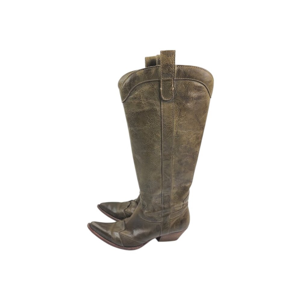 Moma Women's Green Leather Pointed Knee High Classic Western Boot Size 5
